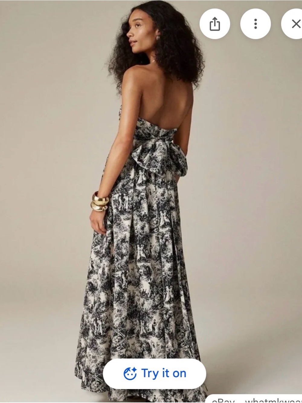 J. Crew Strapless Black and White Printed Bow-Back Maxi Dress
